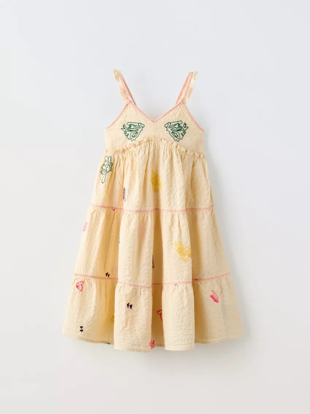 Zara Cream Tiered Sundress with Multicolor Embroidery